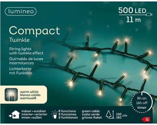 CATENA LUCE CALDA 500LED MT.11 FILO VERDE IP44 8FUNZIONI