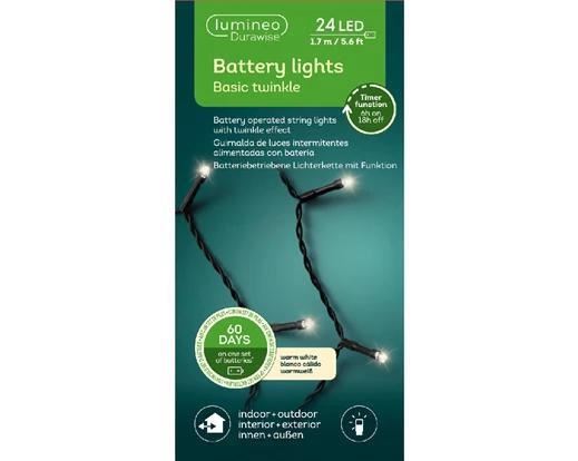 LUCI BATTERIA 24LED L.CALDA 1,7MT FILO NERO OUTDOOR