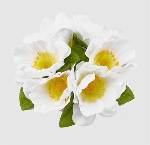 GIROCANDELA A CORONA ANEMONE BIANCO CM.D13 FOGLIE VERDI