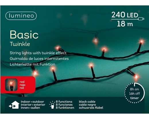 CATENA LUCE ROSSA 240LED MT.18 FILO NERO IP44 TIMER