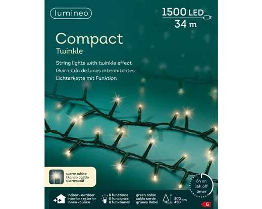CATENA LUCE CALDA 1500LED MT.34 FILO VERDE IP44 8FUNZIONI