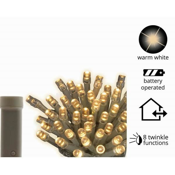 LUCI A BATT. 192LED BIANCO CALDO 14.3MT FILO TRASP. 8FUNZ.