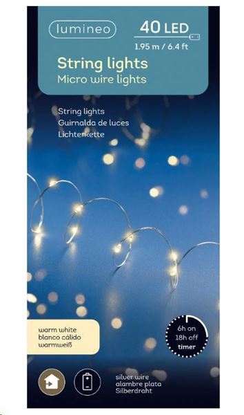 MICROLED A BATT. 40LED L.CALDA 1.95MT FILO SILVER TIMER 6H