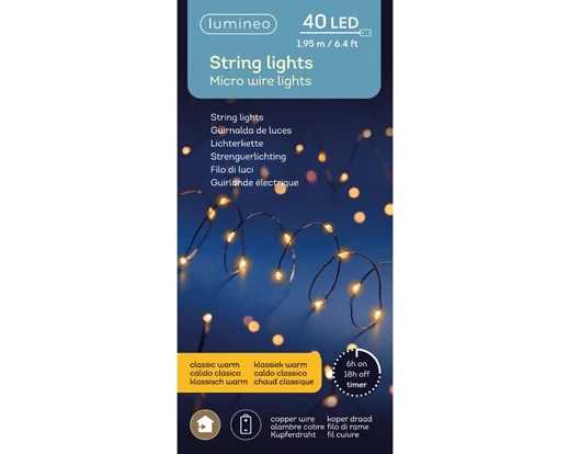 LUCI BATTERIA 40MICROLED L.CALDA CLASSICA 2MT FILO RAME