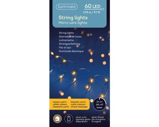 LUCI BATTERIA 60MICROLED L.CALDA CLASSIC 2,95MT FILO ARGENTO