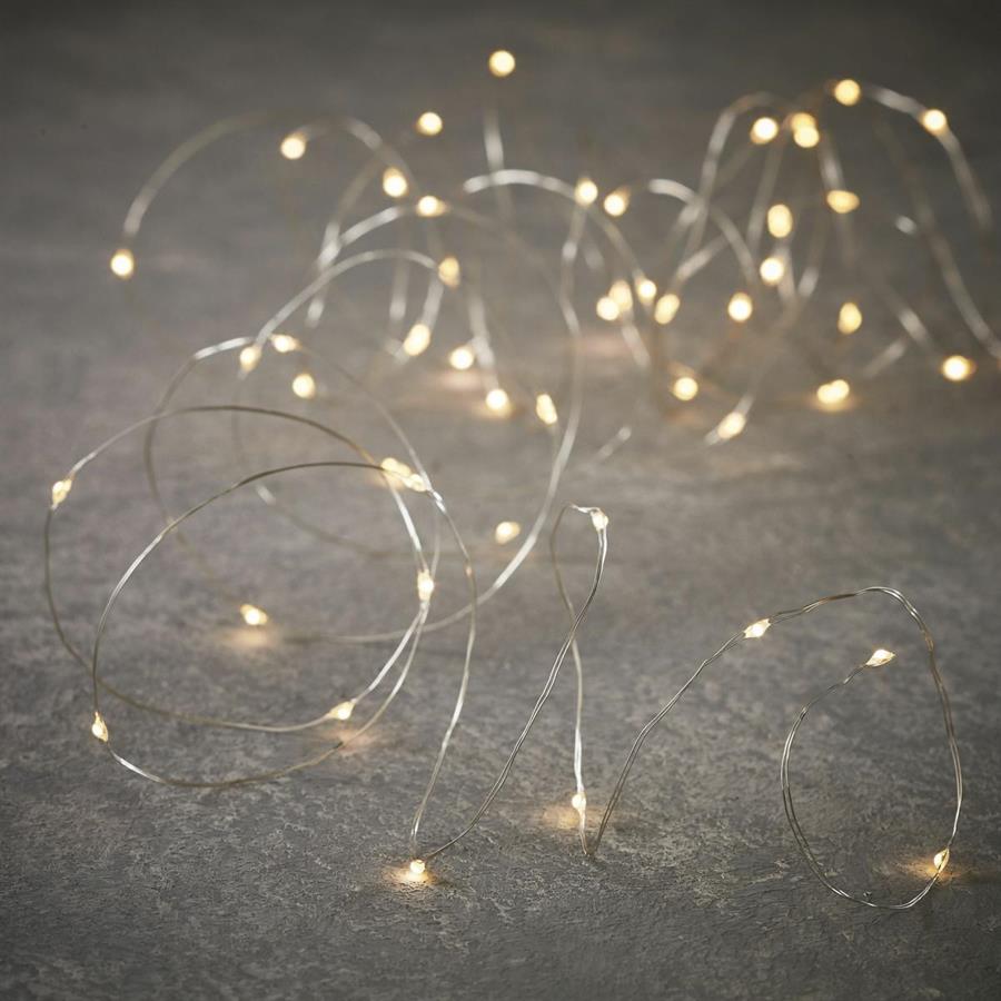 MICROLED A BATTERIA PIATTA 10 LED FILO METAL L.CALDA 100CM