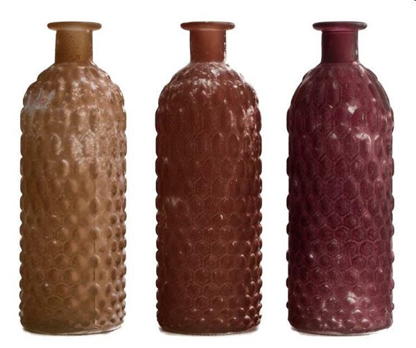 BOTTIGLIA IN VETRO 7X7X20.5CM 3 COLORI