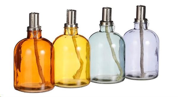 BOTTIGLIA A OLIO IN VETRO CON STOPPINO 4 COLORI- H21,5XD11CM