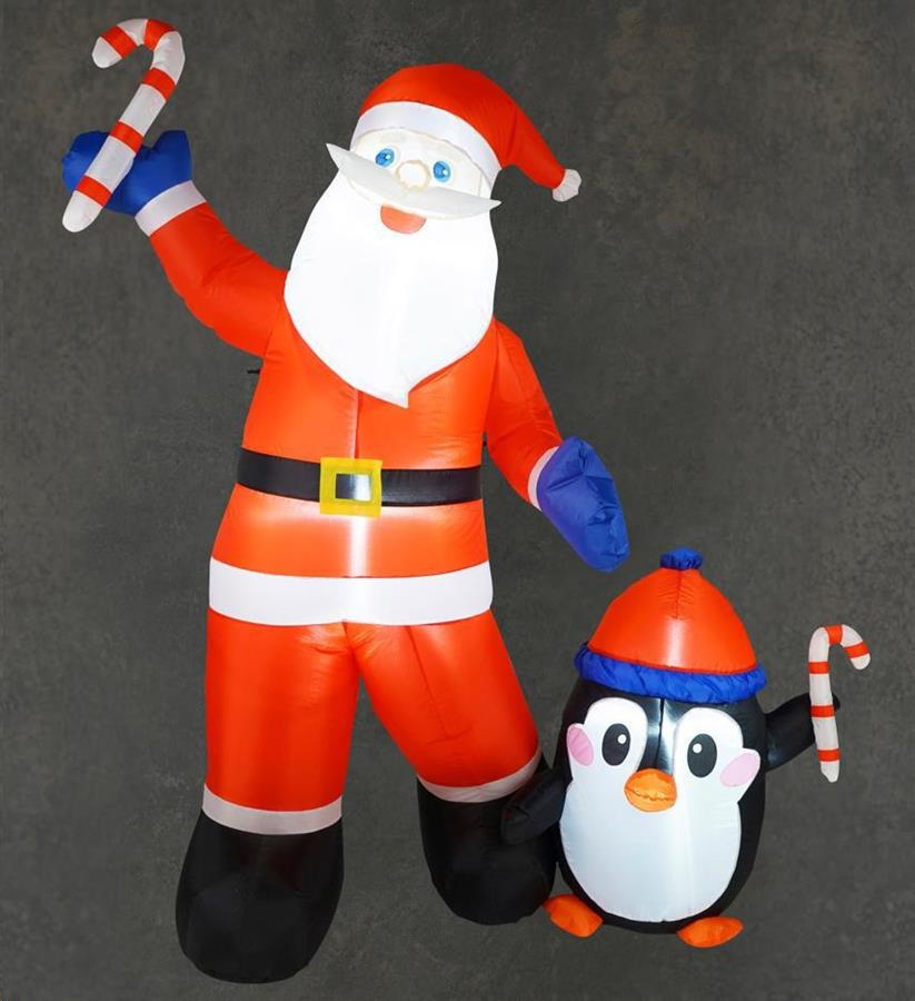 BABBO NATALE E PINGUINO GONFIABILE CON LED 160X80XH180CM