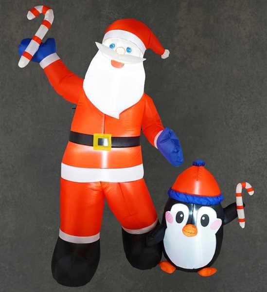 BABBO NATALE E PINGUINO GONFIABILE CON LED 160X80XH180CM