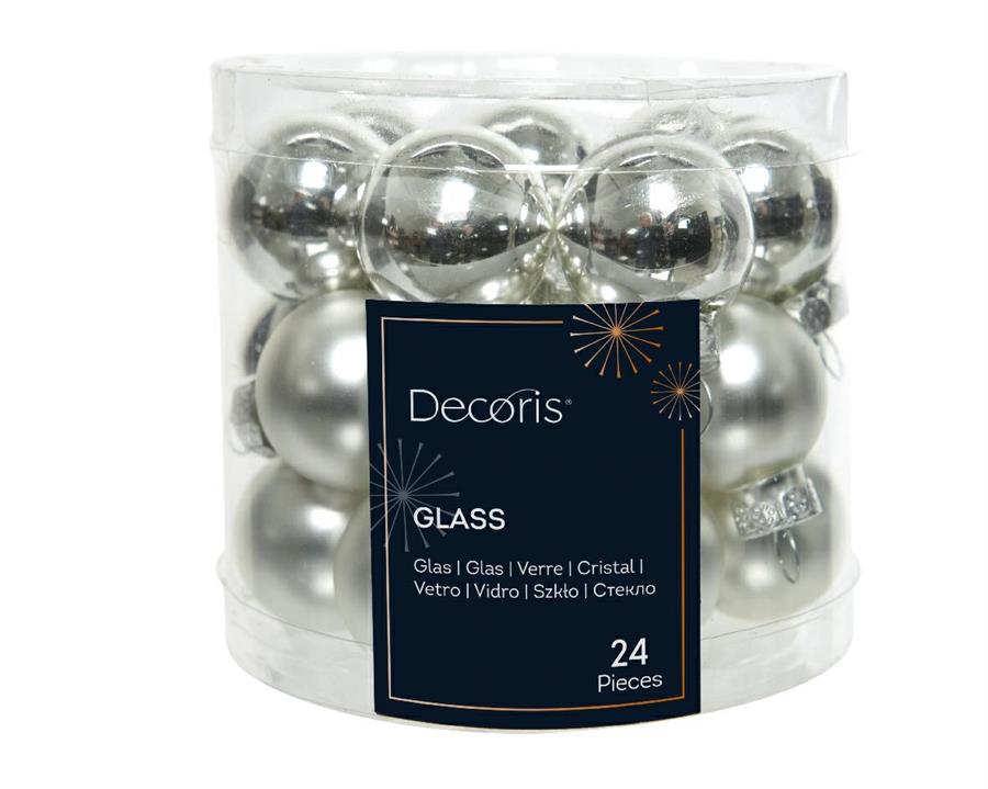CONFEZIONE 24 PALLINE DI NATALE VETRO DIA2,5CM SILVER