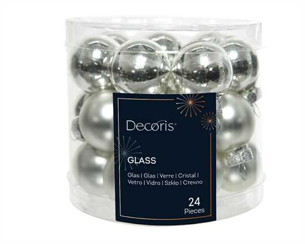 CONFEZIONE 24 PALLINE DI NATALE VETRO DIA2,5CM SILVER