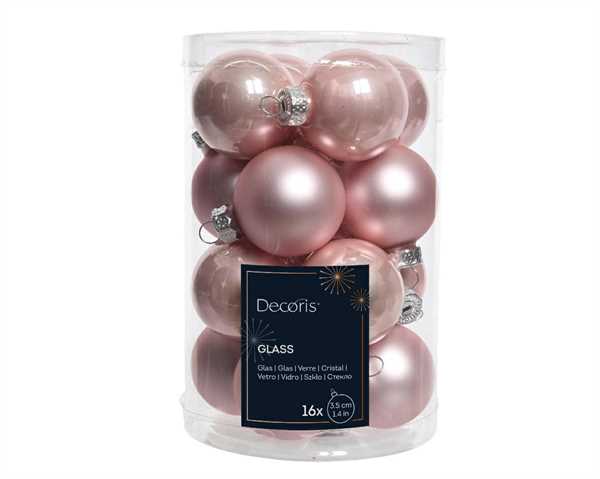 CONFEZIONE 16 PALLINE DI NATALE VETRO DIA3,5CM BLUSH PINK