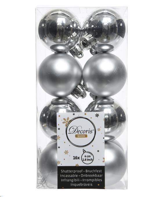 BOX 16 PALLINE PLASTICA DIA4CM SILVER