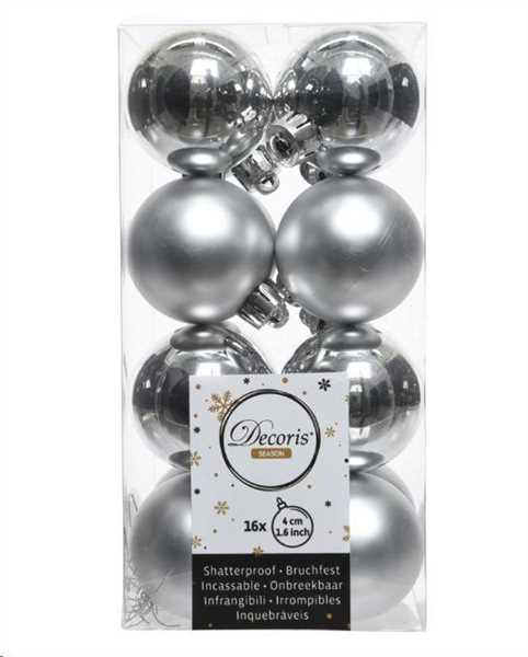 CONFEZIONE 16 PALLINE DI NATALE PLASTICA DIA4CM SILVER
