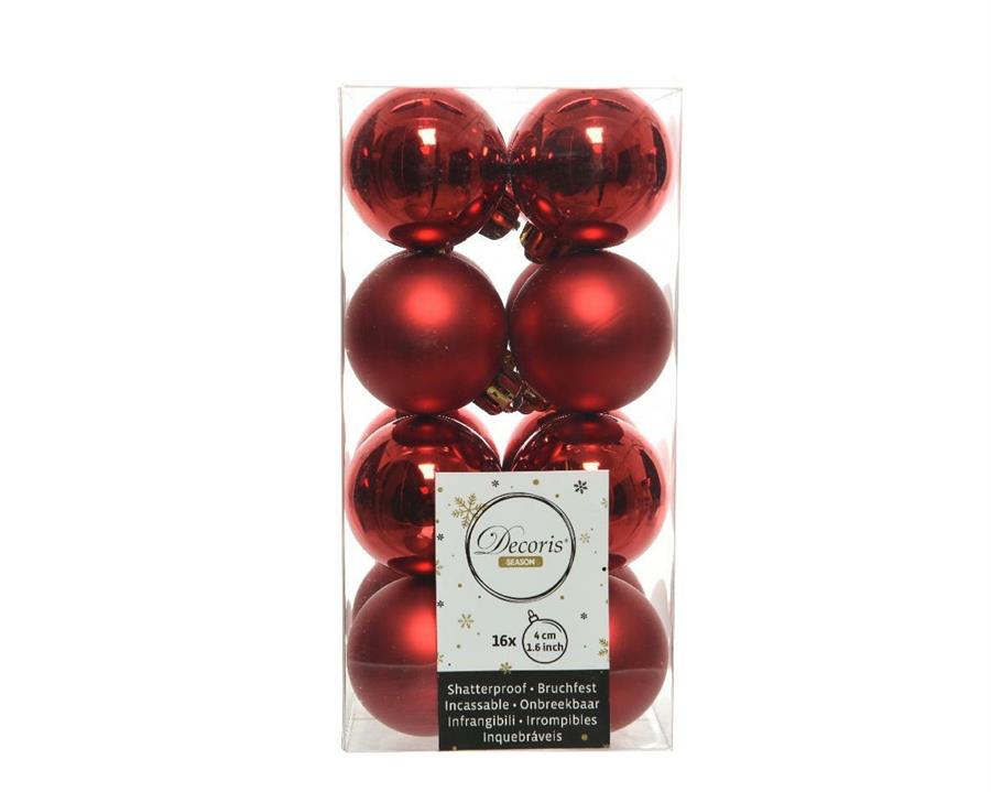 BOX 16 PALLINE PLASTICA DIA4CM CHRISTMAS RED