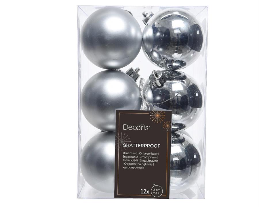 CONFEZIONE 12 PALLINE DI NATALE PLASTICA DIA6CM SILVER