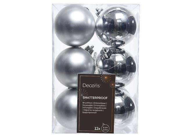 BOX  12 BAUBLES SHATTERPROOF DIA6CM SILVER-en