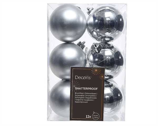 CONFEZIONE 12 PALLINE DI NATALE PLASTICA DIA6CM SILVER