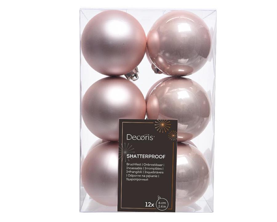 CONFEZIONE 12 PALLINE DI NATALE PLASTICA DIA6CM BLUSH PINK