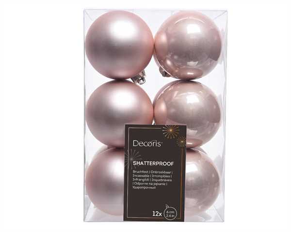 CONFEZIONE 12 PALLINE DI NATALE PLASTICA DIA6CM BLUSH PINK