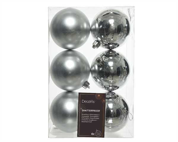 BOX 6 PALLINE OPACHE E LUCIDE PLASTICA  DIA8CM SILVER