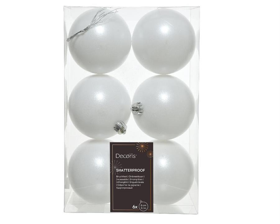 BOX 6 PALLINE PLASTICA OPACHE E LUCIDE DIA8CM WINTER WHITE