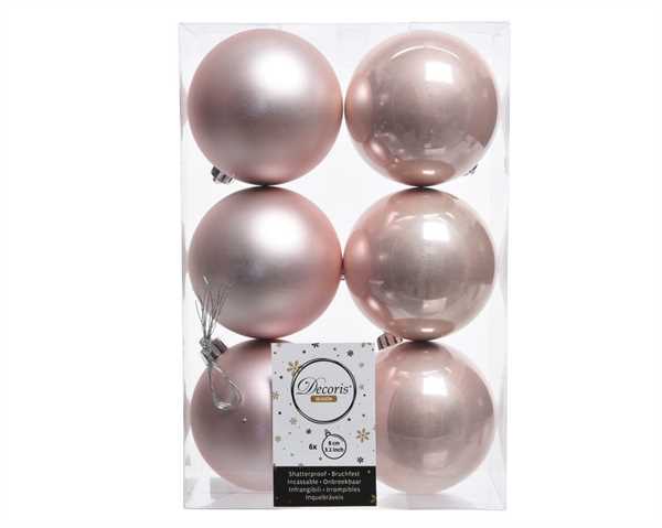 CONFEZIONE 6 PALLINE DI NATALE PLASTICA DIA8CM BLUSH PINK