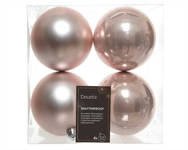 CONFEZIONE 4 PALLINE DI NATALE PLASTICA DIA10CM BLUSH PINK