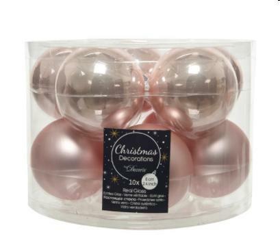 CONFEZIONE 10 PALLINE DI NATALE VETRO DIA6CM BLUSH PINK