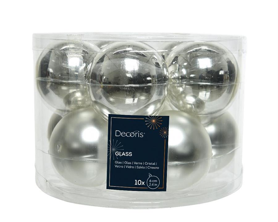 CONFEZIONE 10 PALLINE DI NATALE VETRO DIA6CM SILVER