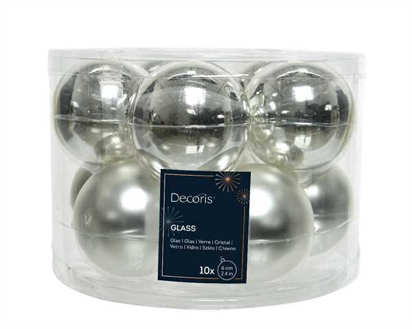 CONFEZIONE 10 PALLINE DI NATALE VETRO DIA6CM SILVER