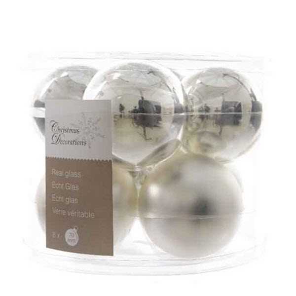 CONFEZIONE 8 PALLINE DI NATALE VETRO DIA7CM SILVER