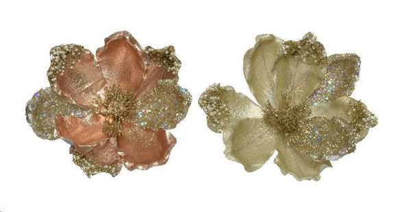 FIORE POLYESTERE ROSA/CREMA CON PERLINE DIA16-H16CM ASS.