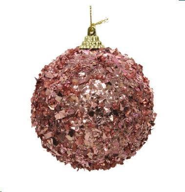 PALLINA NATALE PLASTICA DIA8CM FOGLIE GLITTER VELVET PINK