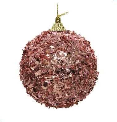 PALLINA NATALE PLASTICA DIA8CM FOGLIE GLITTER VELVET PINK