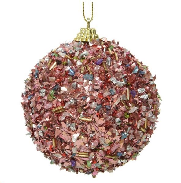 BAUBLE FOAM TUBE- STONE- SEQUINS D8CM PINK-en