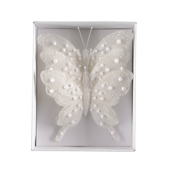 FARFALLE BIANCHE CON GLITTER E FILO 12X9CM