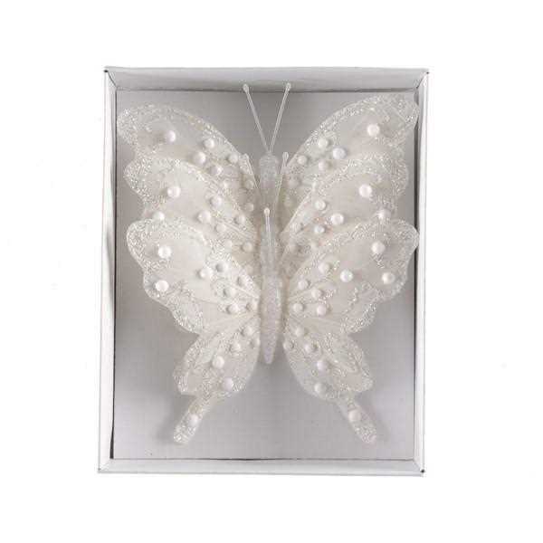 FARFALLE BIANCHE CON GLITTER E FILO 12X9CM
