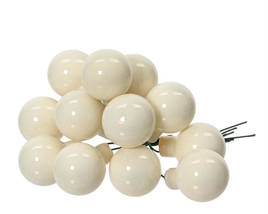 GRAPPOLO 12 PALLINE NATALE VETRO DIA2,5CM WOOL WHITE LUCIDO