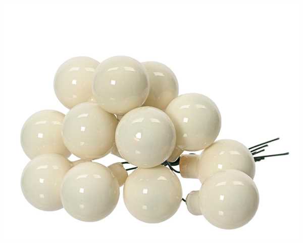 GRAPPOLO 12 PALLINE NATALE VETRO DIA2,5CM WOOL WHITE LUCIDO
