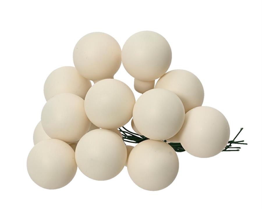 GRAPPOLO 12 PALLINE NATALE VETRO DIA2,5CM WOOL WHITE OPACO