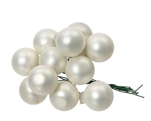 GRAPPOLO 12 PALLINE NATALE VETRO DIA2,5CM WINTER WHITE OPACO