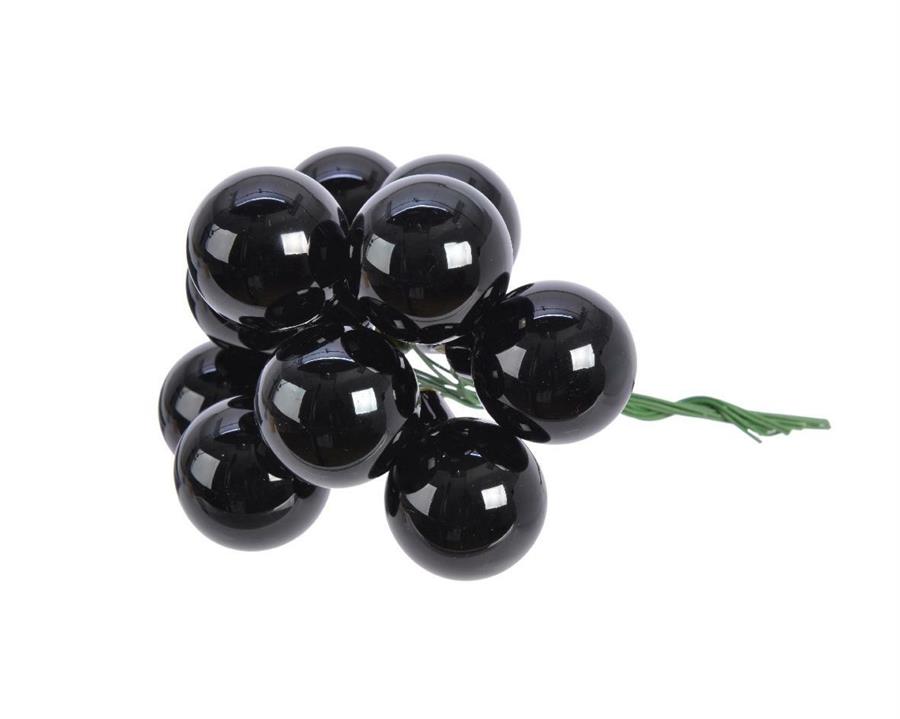 GRAPPOLO 12 PALLINE NATALE VETRO DIA2,5CM BLACK LUCIDO