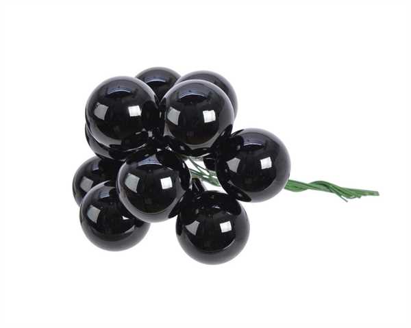 GRAPPOLO 12 PALLINE NATALE VETRO DIA2,5CM BLACK LUCIDO