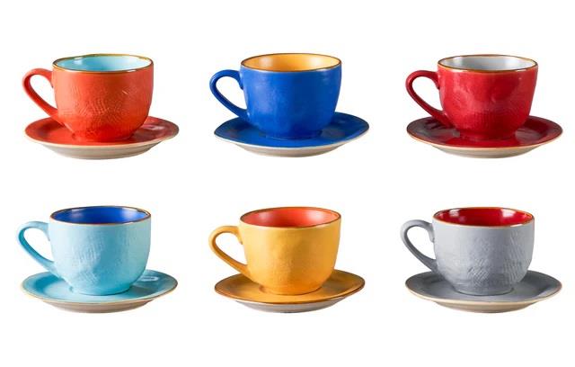 TAZZA CON PIATTINO MEDITERRANEO COLORI ASSORTITI