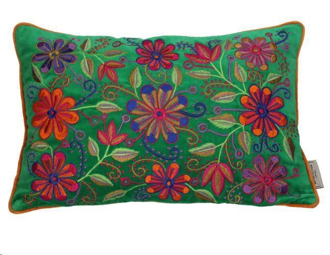 CUSCINO VELLUTO VERDE FLOREALE MULTICOLOR 30X50CM