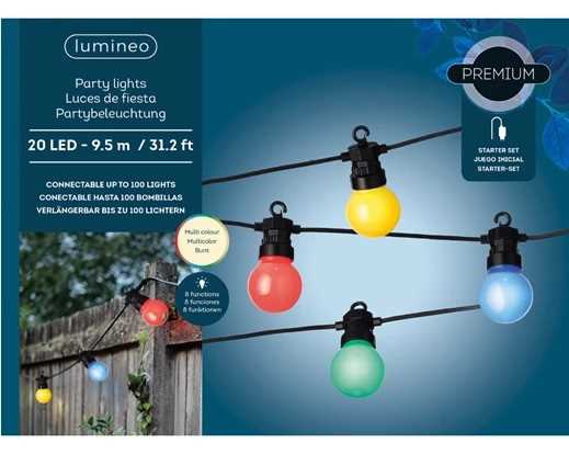 CORDONIERA 20LED LUCE MULTICOLOR FILO NERO MT.9,5 ESTENDIB.
