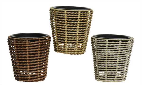 VASO DA ESTERNO IN POLYRATTAN CM.Ø24XH24 3 COLORI ASSORTITI