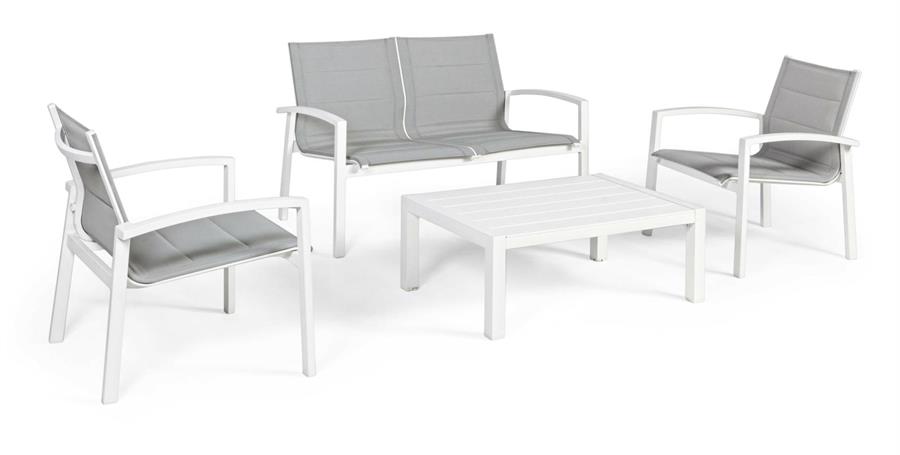 SALOTTO LAIKEN BIANCO IN ALLUMINIO  DIVANO CM.125 LUNGHEZZA